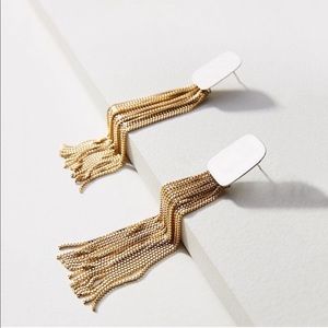 Anthropologie Fringed Rectangle Drop Earrings